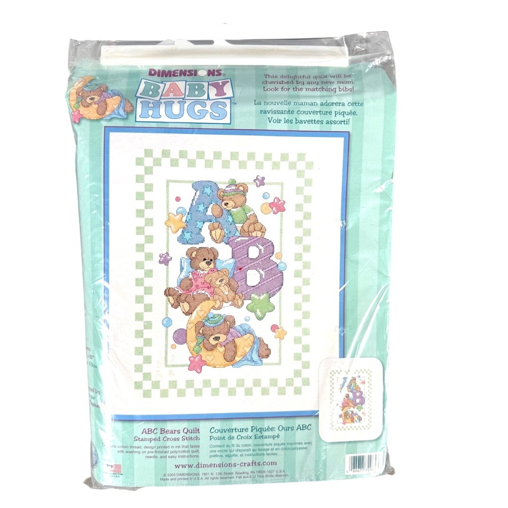 Dimensions Baby Hugs ABC Bears Stamped Cross Stitch Quilt Kit 34x43 2003 USA